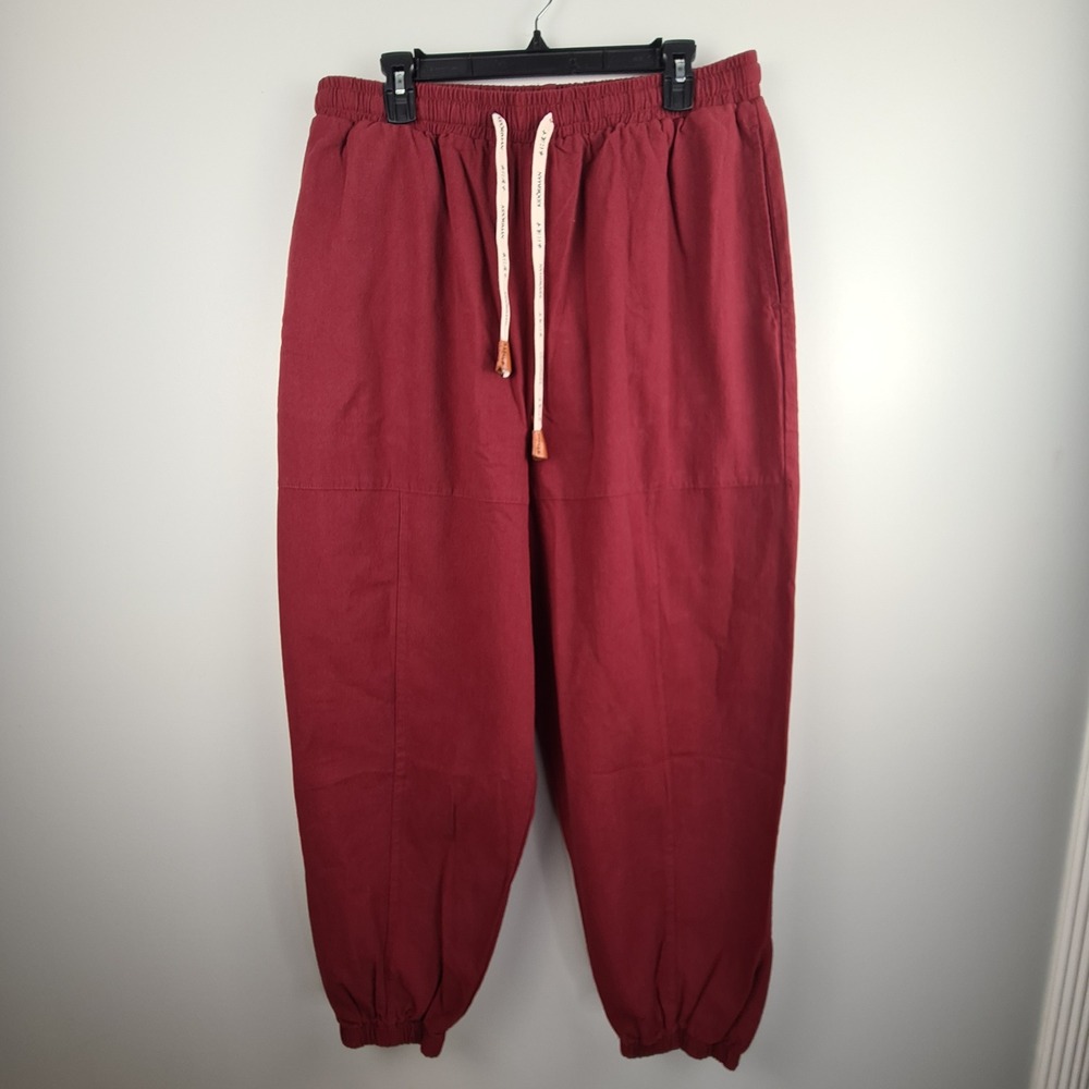 Kidoriman Mens XL Burgundy Red Cotton Harem Jogger Pants Japanese Streetwear NEW